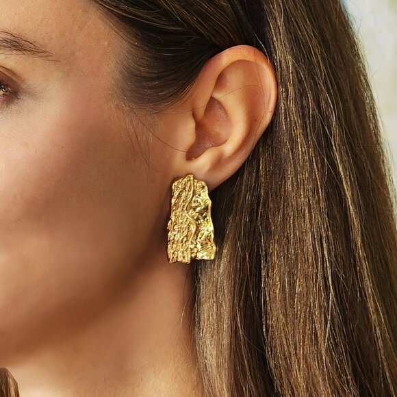 Cult gaia Earrings 18K Gold Plated Adjustable Solid Large Gold Sculptured - Picture 1 of 10